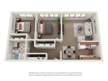 2 Bed 1 Bath Floor Plan at Aldrich Avenue Apartments, Minneapolis
