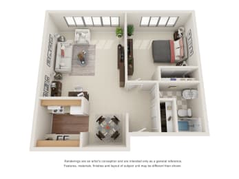 1 Bedroom Floor Plan  at Aldrich Avenue Apartments, Minnesota, 55405