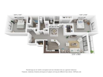  Floor Plan 2 Bedroom - B, C