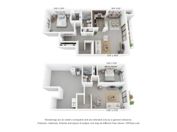  Floor Plan Two Bedroom Townhome