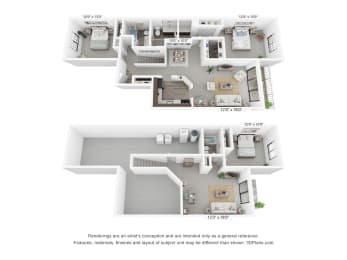  Floor Plan Three Bedroom Townhome