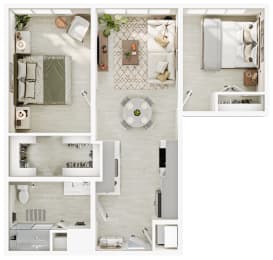 a floor plan of a house with a bedroom and a living room