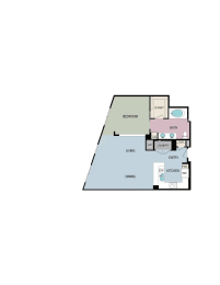 1B Floor Plan at mResidences Miracle Mile, Los Angeles, CA, 90036