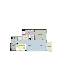 1D Patio at mResidences Miracle Mile, Los Angeles, CA, 90036