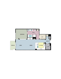 1E Patio at mResidences Miracle Mile, Los Angeles, 90036