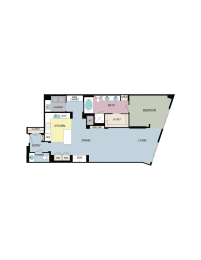 1k Floor Plan at mResidences Miracle Mile, California