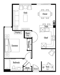 a floor plan of a small house with a kitchen and a living room