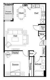 a floor plan of a small house with a kitchen and a living room