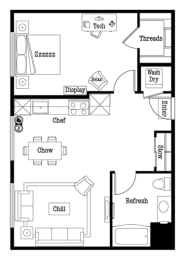 a floor plan of a small house with a kitchen and a living room