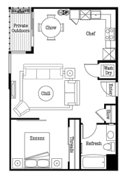 a floor plan of a small house with a kitchen and a living room