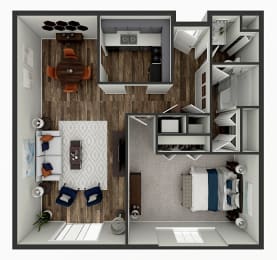 a 3d drawing of the floor plan of a bedroom