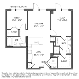 a floor plan of a bedroom floor plan with bedrooms and baths