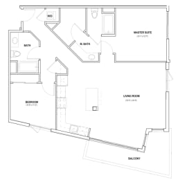 2B Floor Plan at Burano, Long Beach, 90802