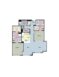 2B Floor Plan at mResidences Miracle Mile, Los Angeles, CA, 90036