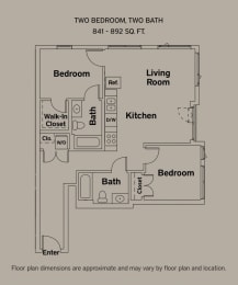 892 sq ft floorplan