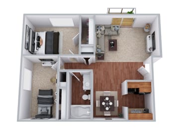 a floor plan of a one bedroom apartment with two bathrooms and a balcony