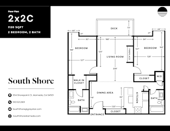 A black and white floor plan for a 2x2C South Shore property.