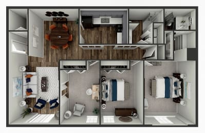 a 3d floor plan of a bedroom with a living room and a dining room
