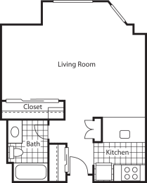 a floor plan of a house with a bedroom and a living room