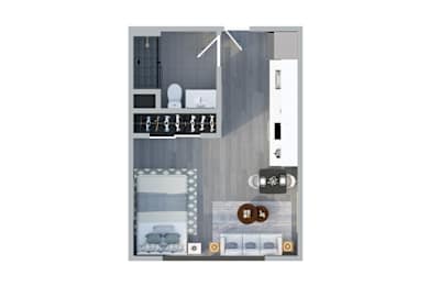floor plan of a one bedroom apartment at Edendale Crossing, Los Angeles, CA