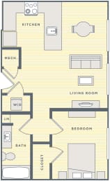 a floor plan of a house with a bedroom and a living room