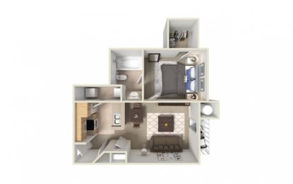 a 3d floor plan of a house with a bedroom and living room