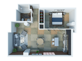 A3 Floor plan of a studio apartment  at South Park Lofts, Los Angeles, California