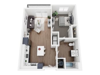 a 1 bedroom floor plan with a bathroom and a living room