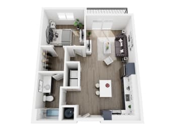 a 3d floor plan of a bedroom with a bathroom