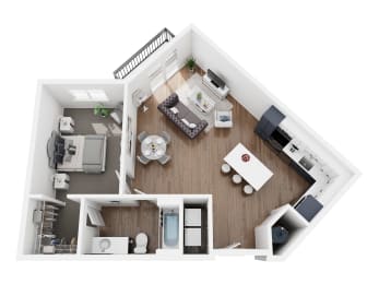 a 1 bedroom floor plan with a bathroom and a living room