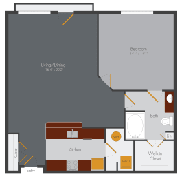 a floor plan of a studio apartment with a bedroom and a living room