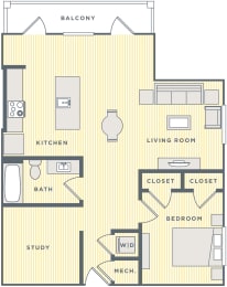 a floor plan of a house with a bedroom and a living room