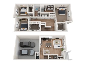 a stylized floor plan of a house with two bedrooms and a living room