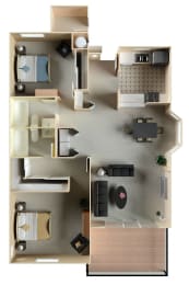 a 3d drawing of a floor plan of a house