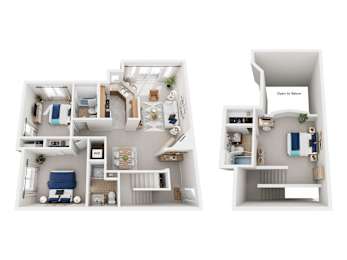 A diagram of a house layout with two sections labeled "Open to Below".