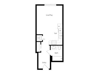 A floor plan of a house with a Live/Play area, Bath, Entry and WC.