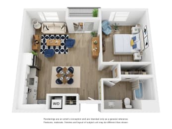 1 bed 1 bath B floor plan at Aston at Gateway, El Monte, CA 91731