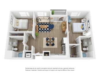 2 bed 2 bath floor plan at Aston at Gateway, El Monte, CA
