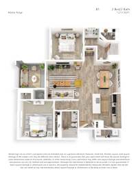 A floor plan of a 2 Bed/2 Bath apartment in the Adobe Ridge building.