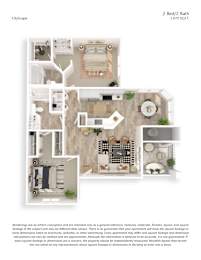 A floor plan of a 2 Bed/2 Bath apartment sized at 1,070 SQFT.