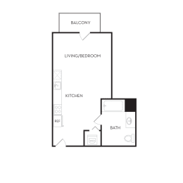 a floor plan of an apartment with a bedroom and a living room