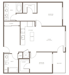 A floor plan of a house with a living area, kitchen, and bathroom.