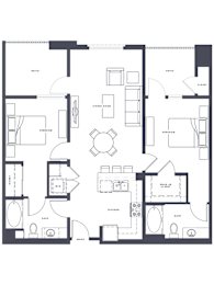 A black and white floor plan of a house with labeled rooms.