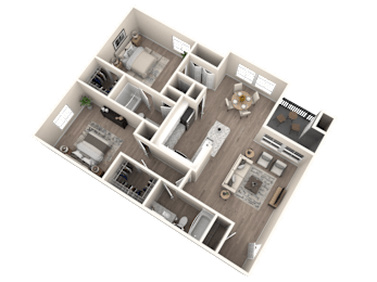 A detailed 3D floor plan of a house showing all rooms and their layout.