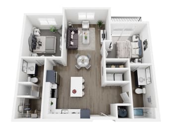 a 2 bedroom floor plan with a bathroom and a living room