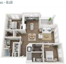 a 3d rendering of the b2 floor plan