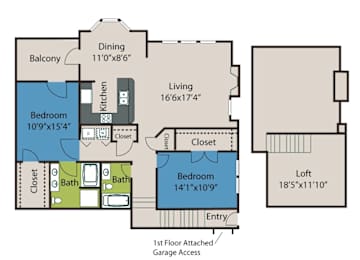 A floor plan of a house with a garage attached.