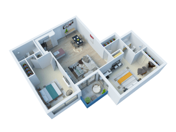 3d floor plan of a house with an open living room