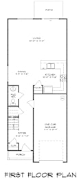A black and white drawing of a house floor plan.