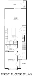 A black and white image of a first floor plan for a house.